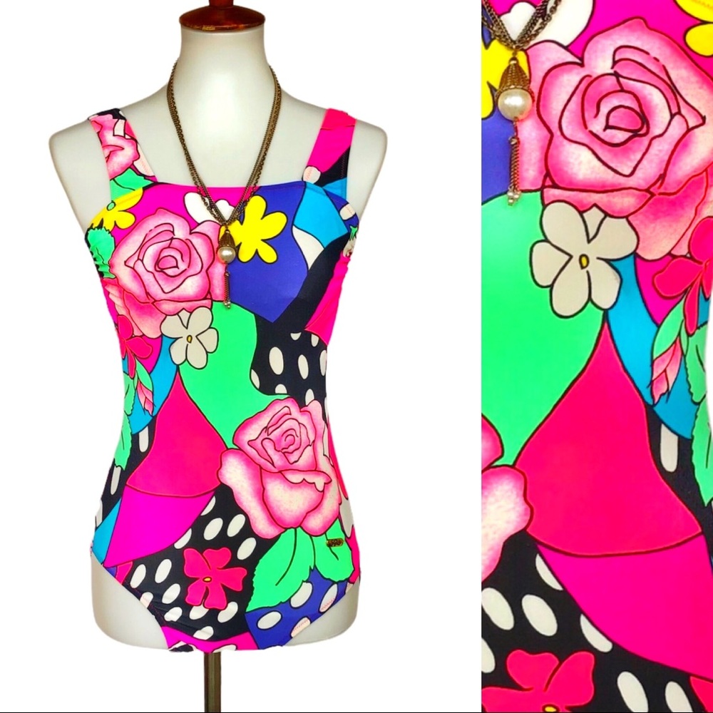 New! True Vintage🌸80s/90s Abstract Pop Art One Piece Swimsuit!